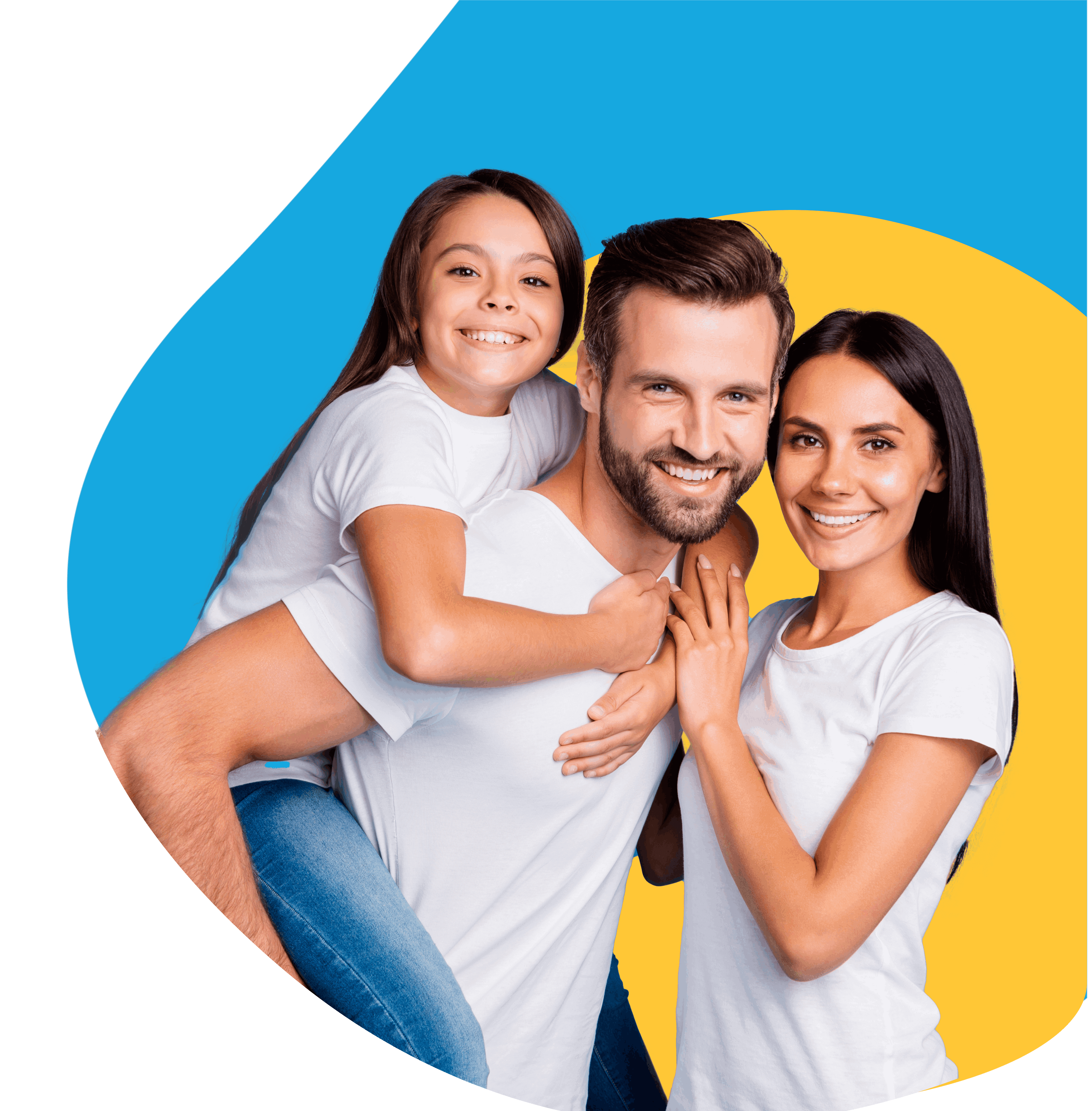 Father, mother, and daughter posing together